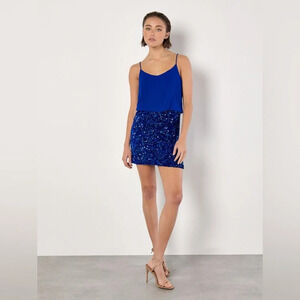 Aqua Chiffon Cami Sequin Mini Dress NYE Party Night Out Blouson Blue SZ 2 HOCO